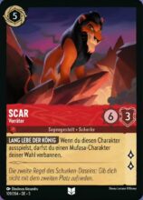 Disney Lorcana set 5 Shimmering Skies. Scar "Traitor" uncommon trading card.