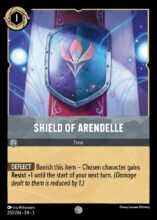 Disney Lorcana set 5 Shimmering Skies. Shield of Arendelle common trading card.