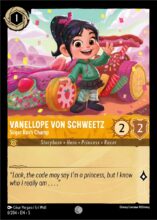 Disney Lorcana set 5 Shimmering Skies. Vanellope Von Schweetz "Sugar Rush Champ" common trading card.