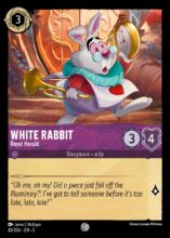 Disney Lorcana Set 5 Shimmering Skies. White Rabbit "Royal Herald" common trading card.