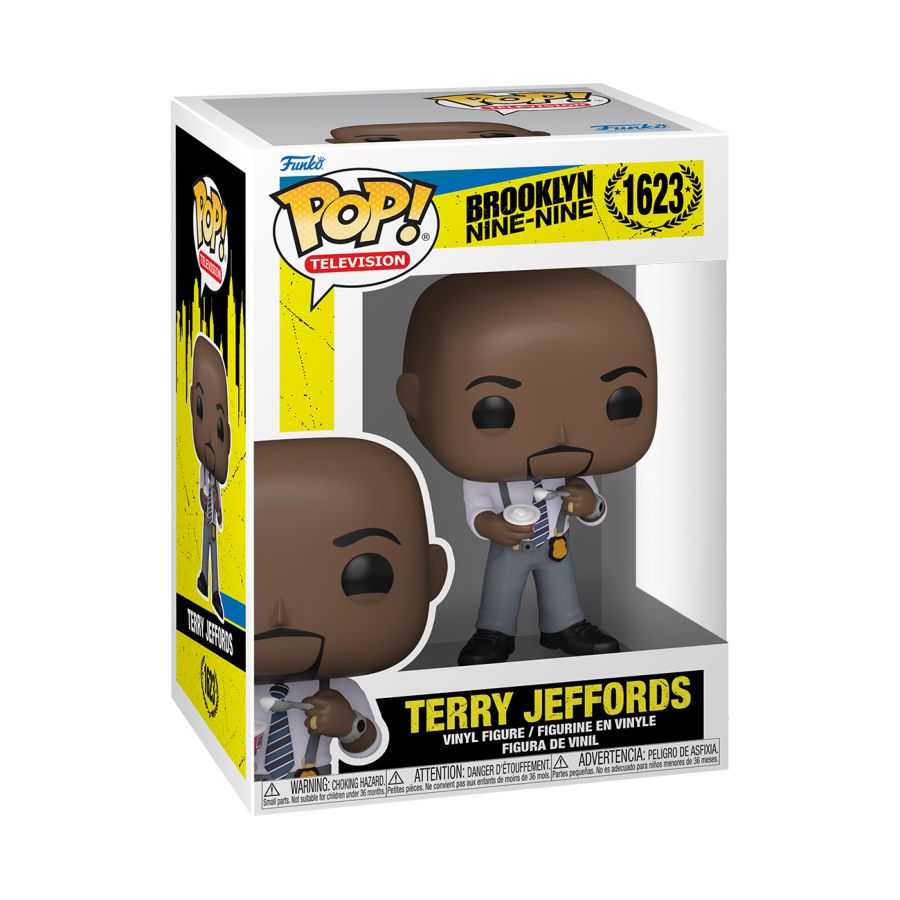 Funko Pop! Vinyl figure of Brooklyn Nine-Nine character Terry Jeffords with Yogurt.