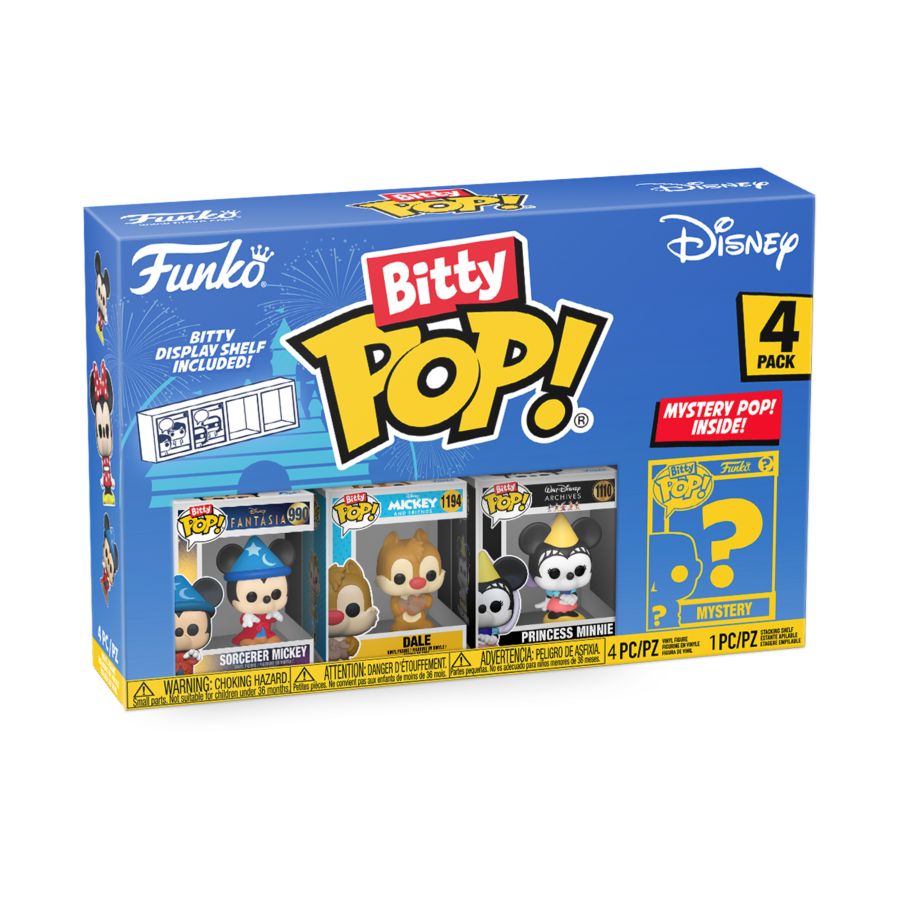 Funko Bitty Pop! Vinyl 4 pack featuring Disney's Sorcerer Mickey and friends.