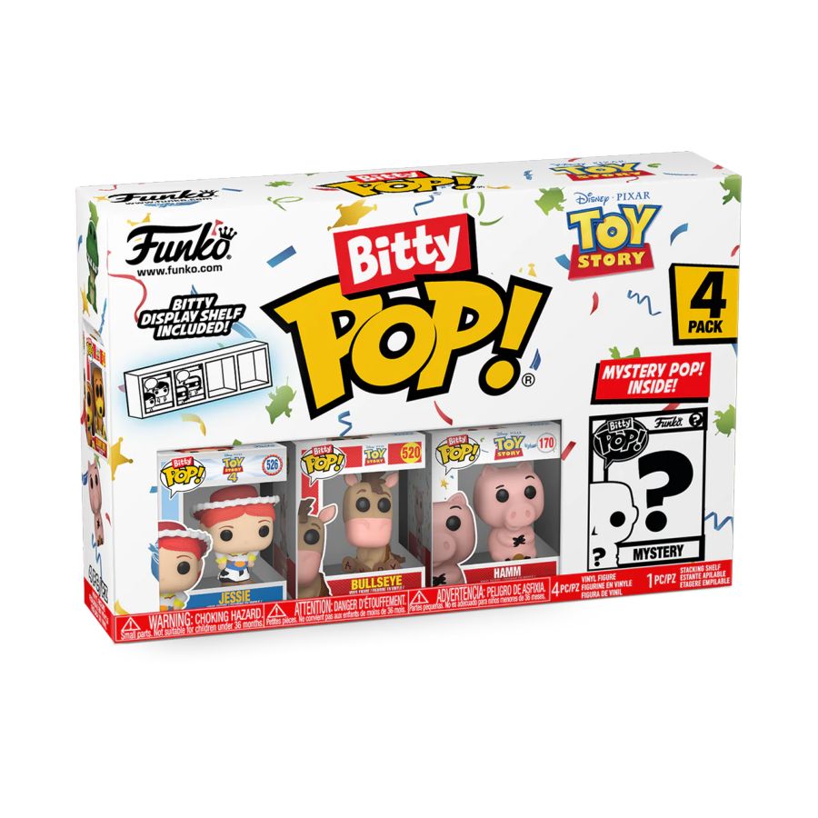 Funko Bitty Pop! Vinyl 4 pack of Disney's Toy Story characters Jessie, Bullseye & Hamm plus mystery mini.