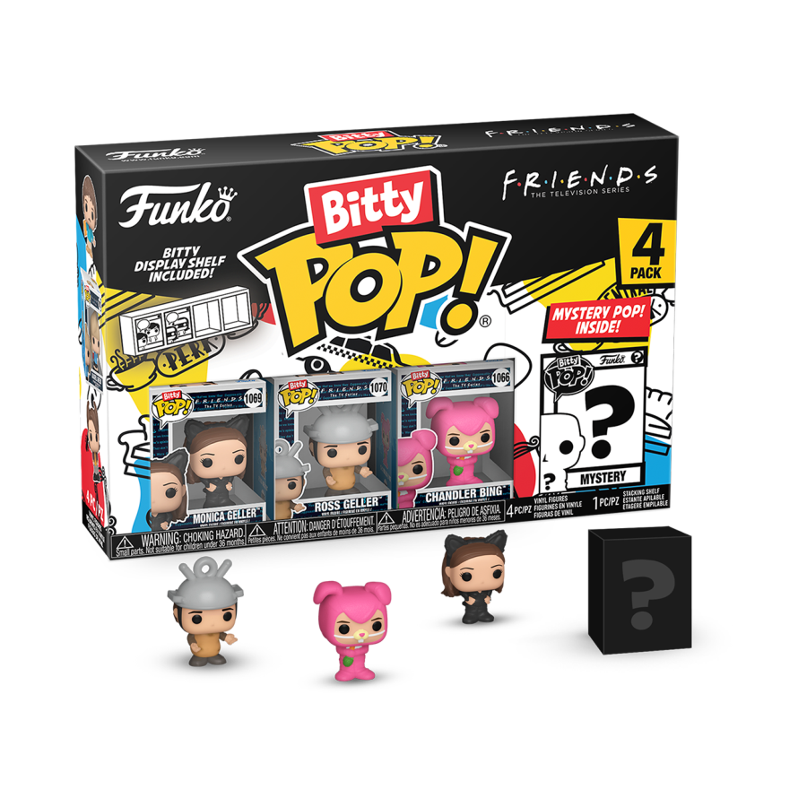 Funko Itty Bitty Pop! Vinyl figure of Friends characters Monica, Chandler, Ross and Mystery