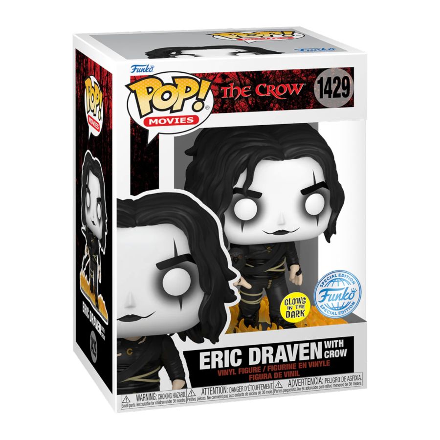 Funko Pop! Vinyl figure of The Crow Eric Draven as a glow in the dark figure with crow.