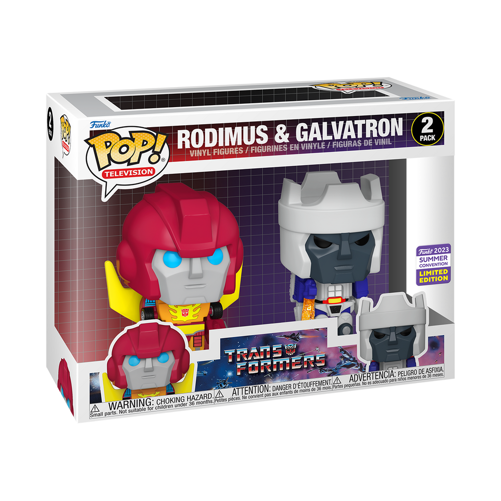 Funko Pop! VInyl 2 pack of Transformers characters Rodimus & Galvatron from the SDCC23 release.