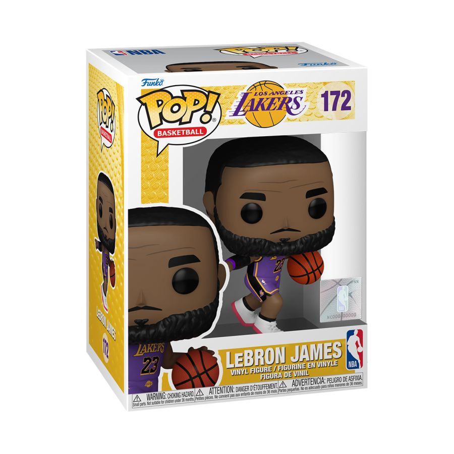 Funko Pop! Vinyl figure of NBA Legend Lebron James from the Los Angeles Lakers (Purple Jersey).