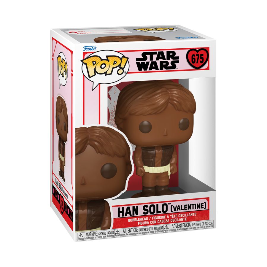 Funko Pop! Vinyl figure of Star Wars Valentines Day 2024 character Han Solo Chocolate.