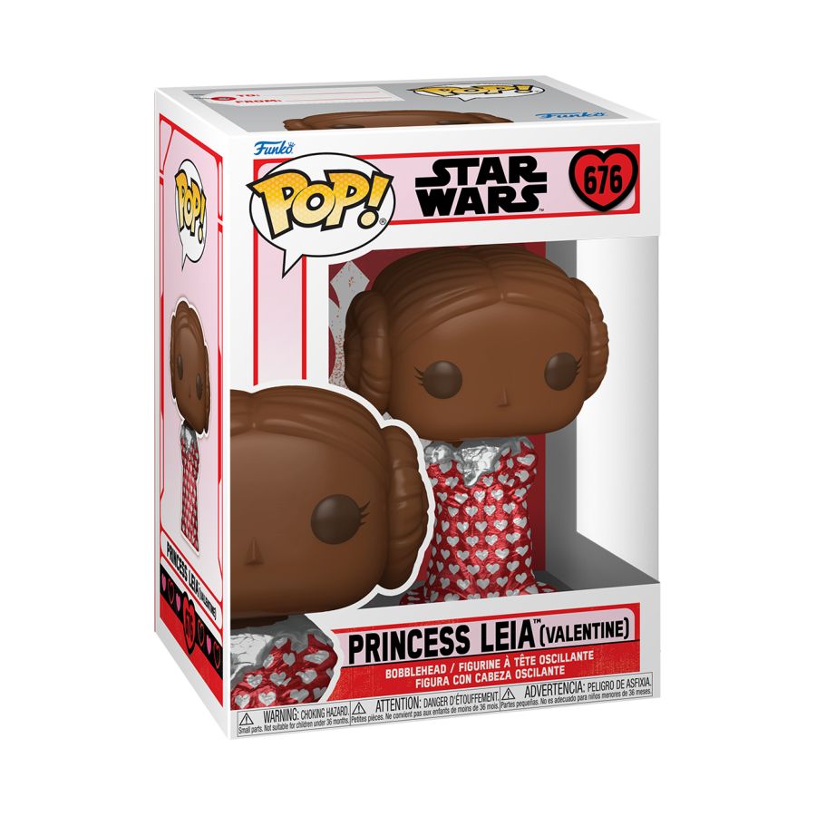 Funko Pop! Vinyl figure of Star Wars character Princess Leia (Chocolate) for Valentines Day 2024.