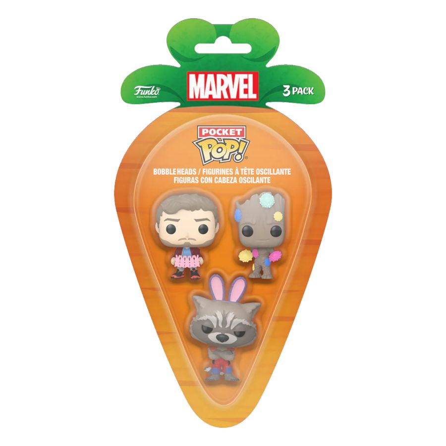Funko Bitty Pops! of the Guardians of the Galaxy. Rocket, Star Lord & Groot.