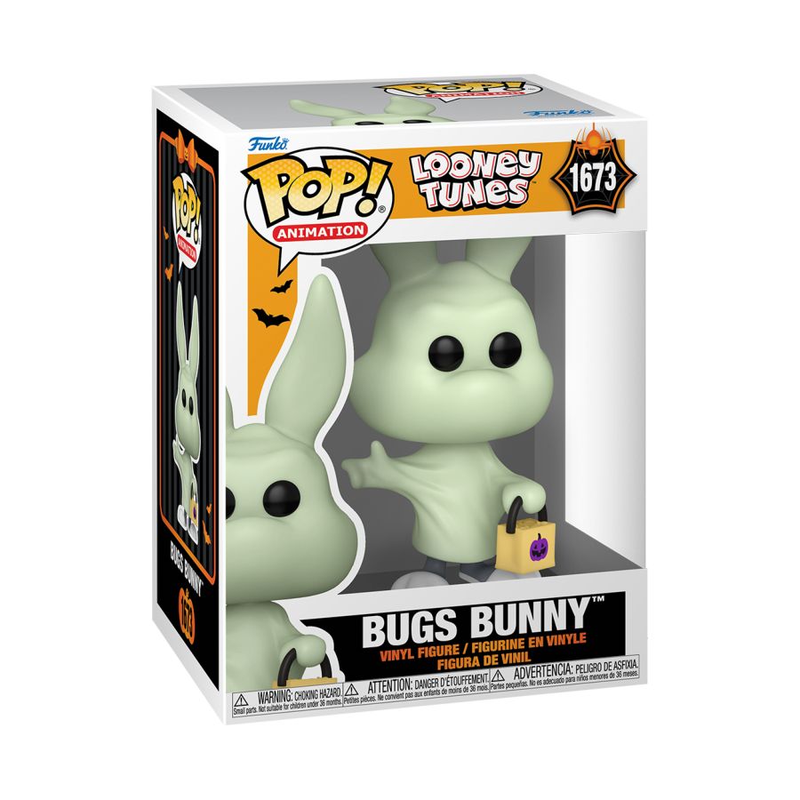 Funko Pop! Vinyl figure of Looney Tunes character Bugs Bunny as a Ghost for Halloween 2024.
