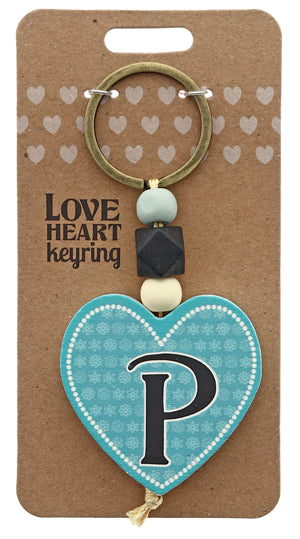 P Love heart Keyring from TSK. Available at the Funporium Australia's gift store.