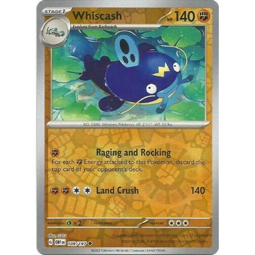 Pokemon TCG -Obsidian Flames -#109 -Whiscash -Uncommon -Reverse Holo