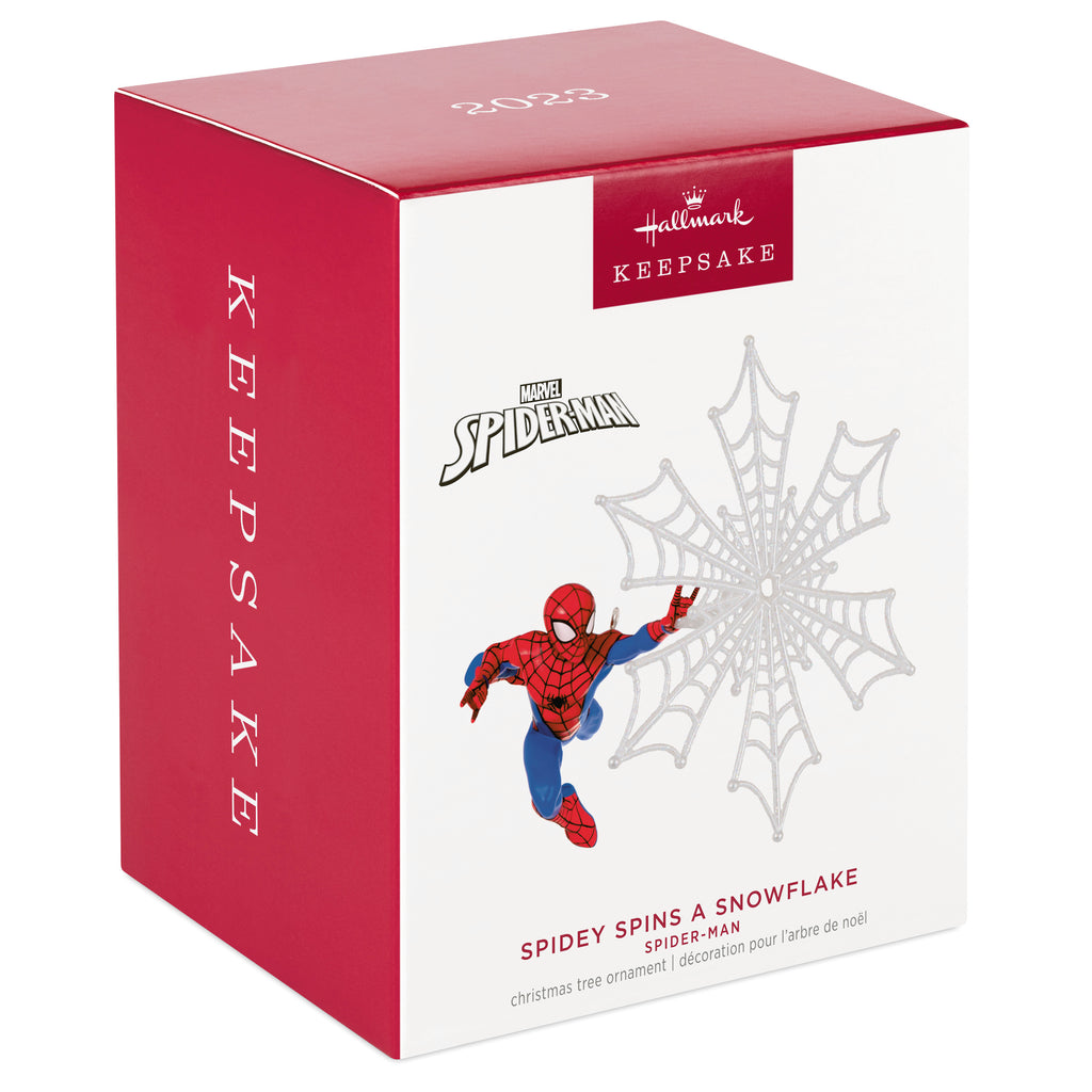 2023 Hallmark Keepsake Christmas Ornaments. Marvel's Spider-Man. Spidey spins a snowflake.