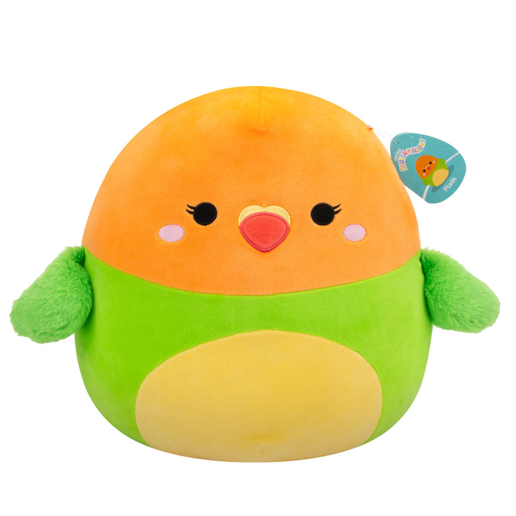 Plath the Green & Orange Love Bird 14 inch plush Squishmallow.