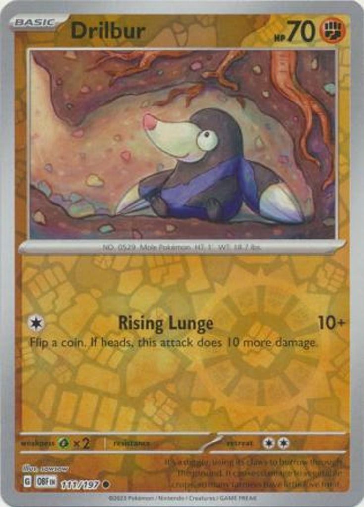 Pokemon TCG -Obsidian Flames -#111 -Drilbur -Common -Reverse Holo