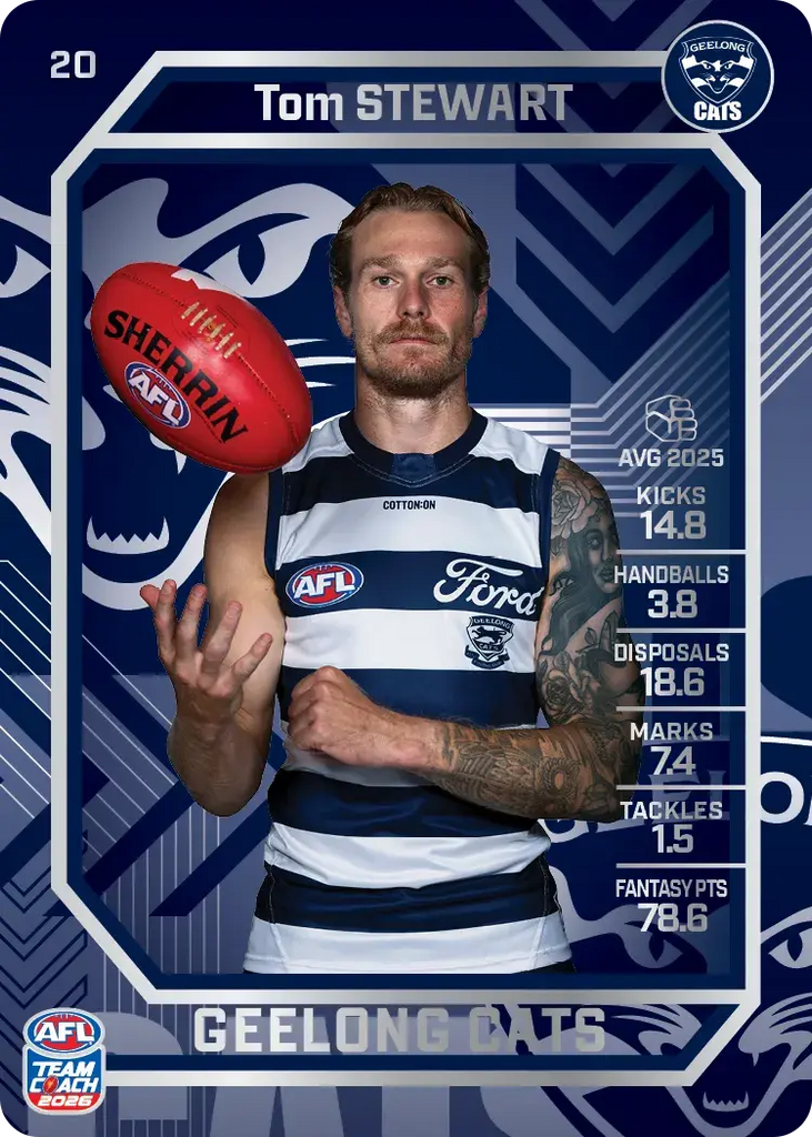 Teamcoach 2026 Base Silver Card #20 Tom Stewart - Geelong