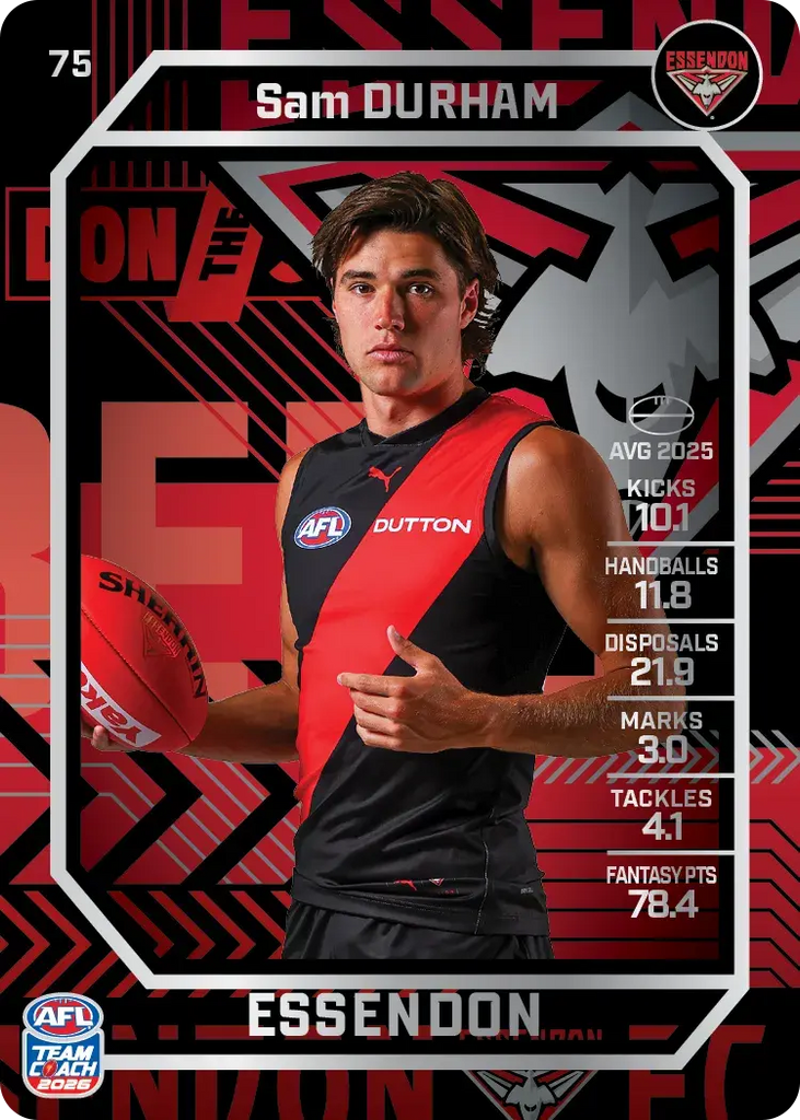 Teamcoach 2026 Base Silver Card #75 Sam Durham - Essendon