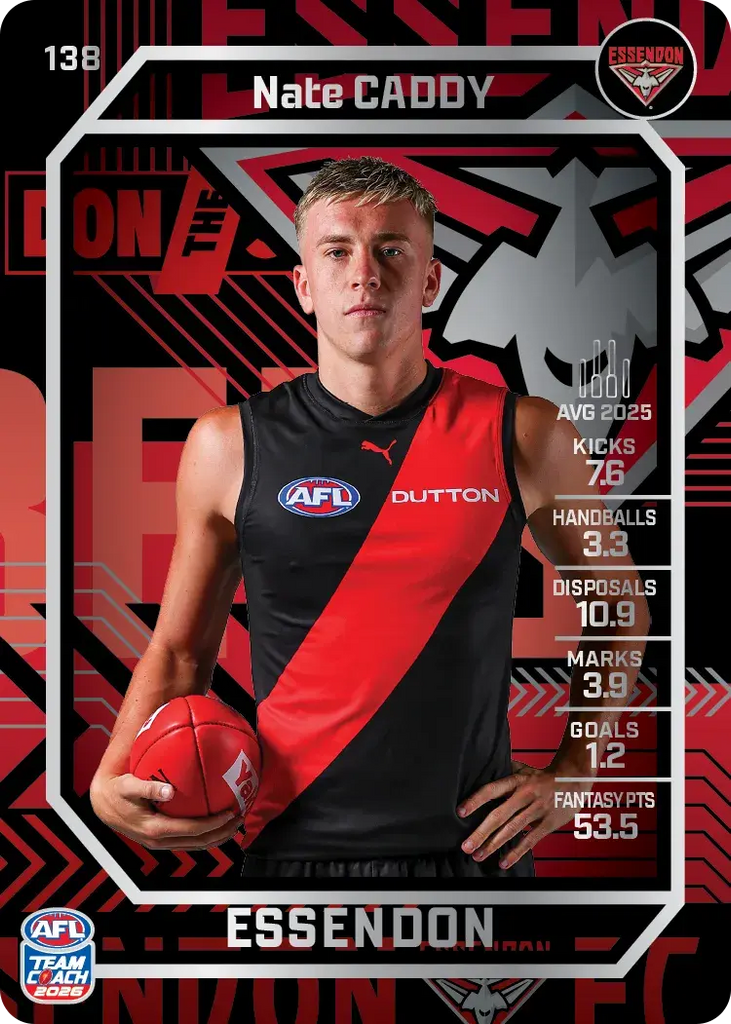 Teamcoach 2026 Base Silver Card #138 Nate Caddy - Essendon