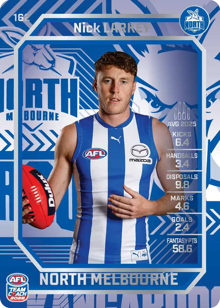Teamcoach 2026 Base Silver Card #162 Nick Larkey - North Melbourne