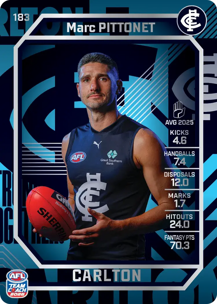 Teamcoach 2026 Base Silver Card #183 Marc Pittonet - Carlton
