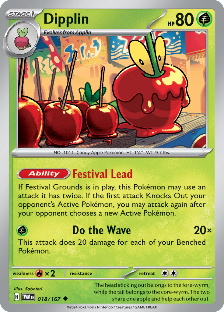 Pokemon TCG Scarlet & Violet expansion Twilight Masquerades. Dipplin uncommon card.