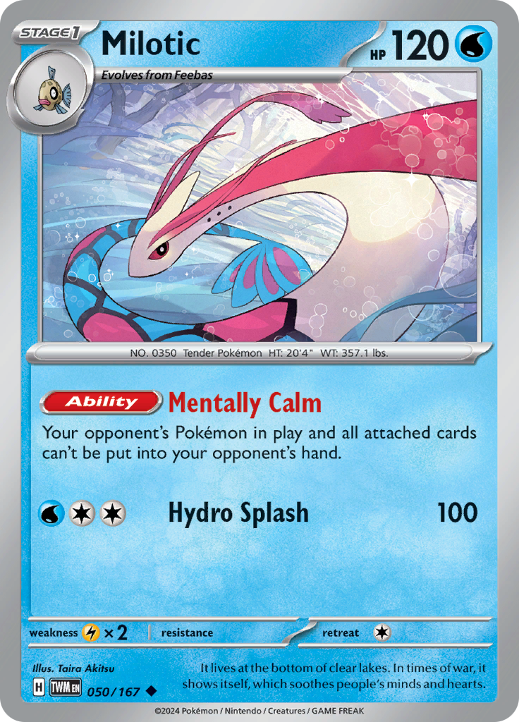 Pokemon TCG Scarlet & Violet expansion Twilight Masquerades. Milotic uncommon card.