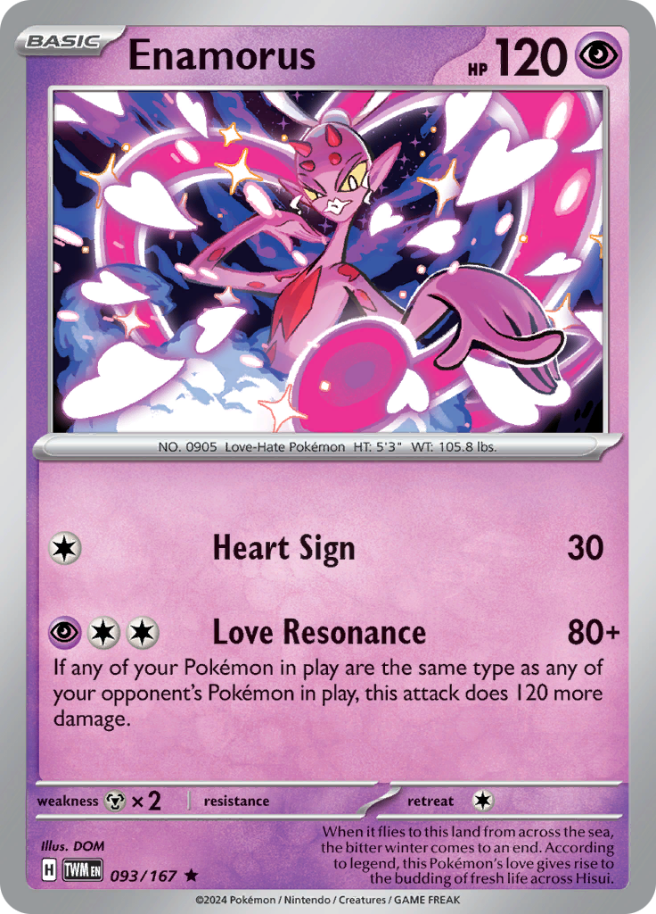 Pokemon TCG Scarlet & Violet expansion Twilight Masquerades. Enamorus rare card.