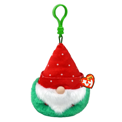 TY Beanie Boos Topsy the Red Hatted Gnome Clip on Keychain.