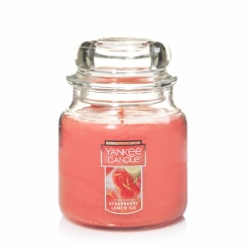 Yankee Candle Medium Jar in Strawberry Lemon Ice scent, featuring a classic glass jar with dome lid, emitting a refreshing and zesty fragrance.
