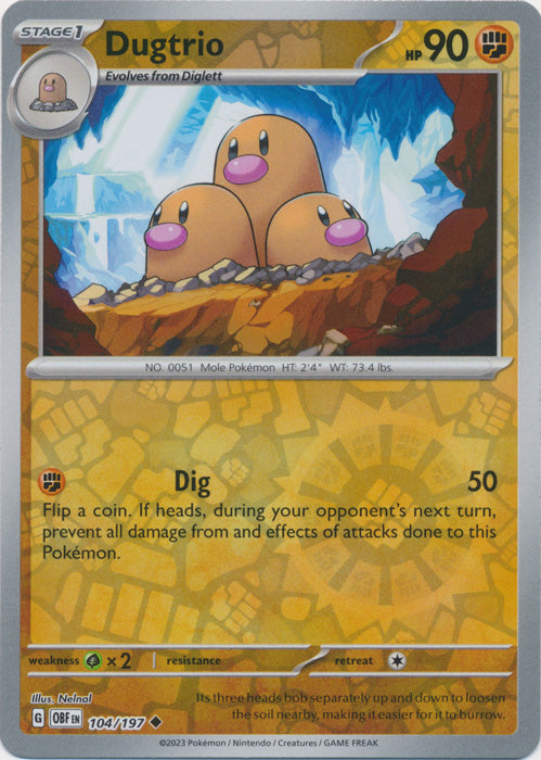 Pokemon TCG -Obsidian Flames -#104 -Dugtrio -Uncommon -Reverse Holo