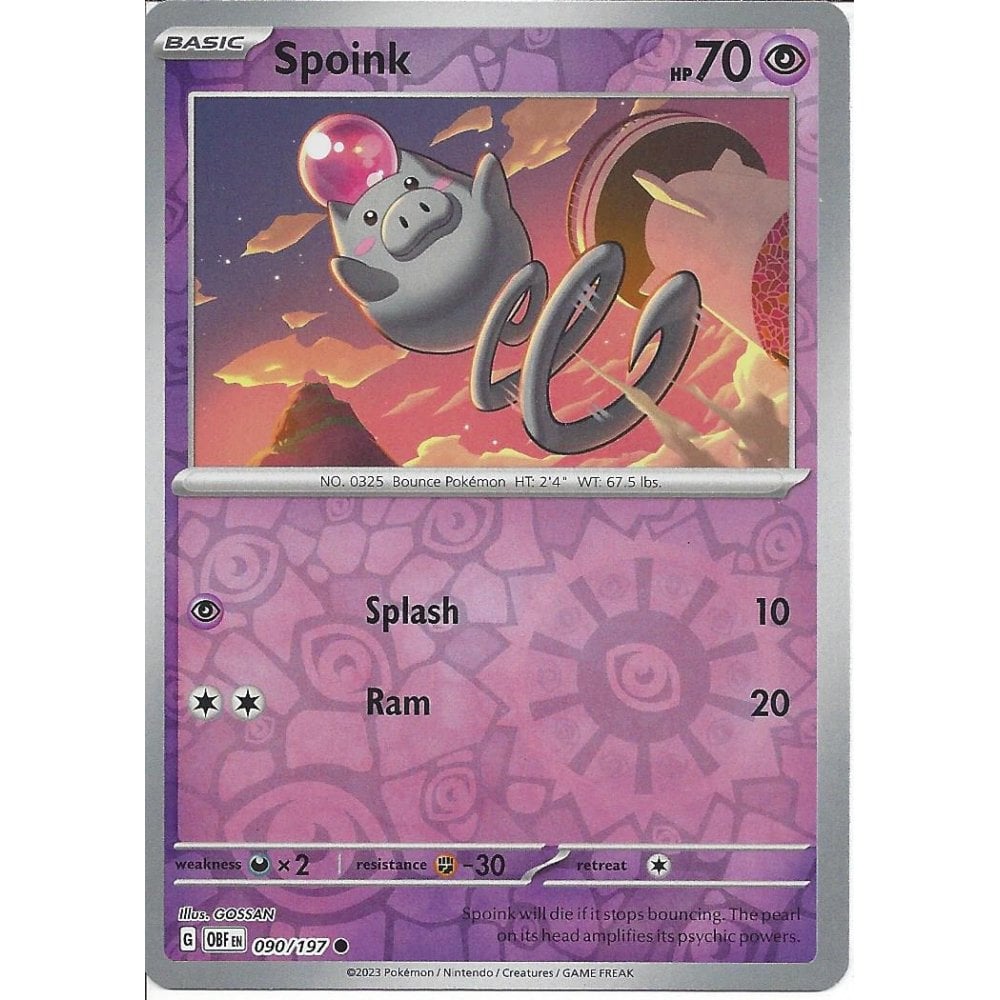 Pokemon TCG -Obsidian Flames -#90 -Spoink -Common -Reverse Holo