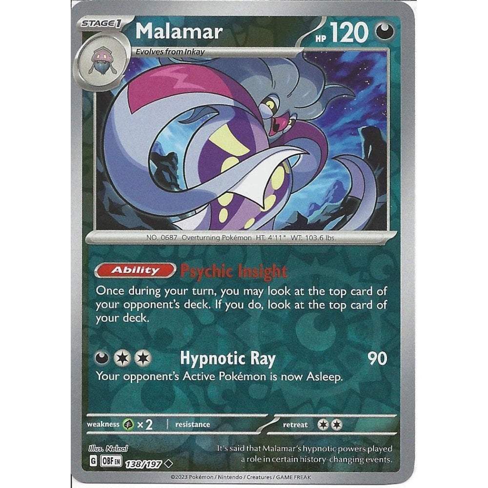 Pokemon TCG -Obsidian Flames -#138 -Malamar -Uncommon -Reverse Holo
