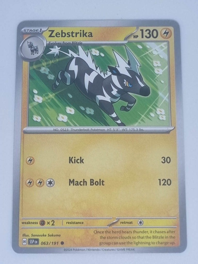 Pokemon TCG - Surging Sparks - #063/191 - Zebstrika - Common Funporium Pokemon TCG - Surging Sparks - #063/191 - Zebstrika - Common Funporium