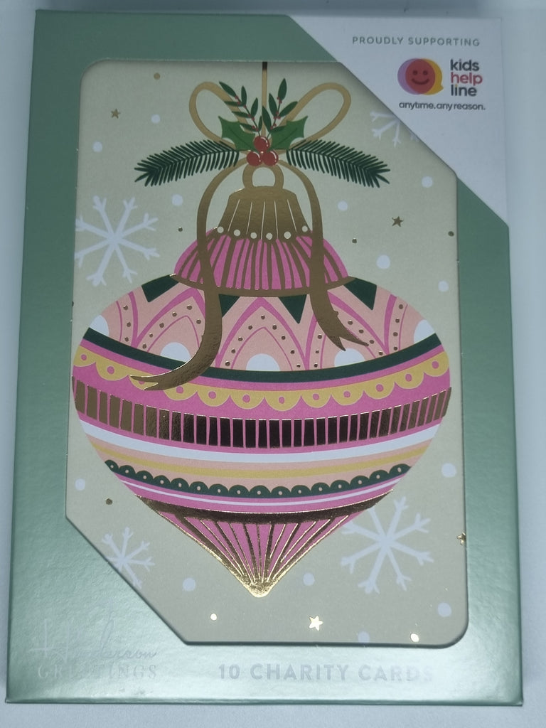 Henderson Greetings Boxed Charity (Kids Help Line) Christmas Cards. Features a large decorative bauble.