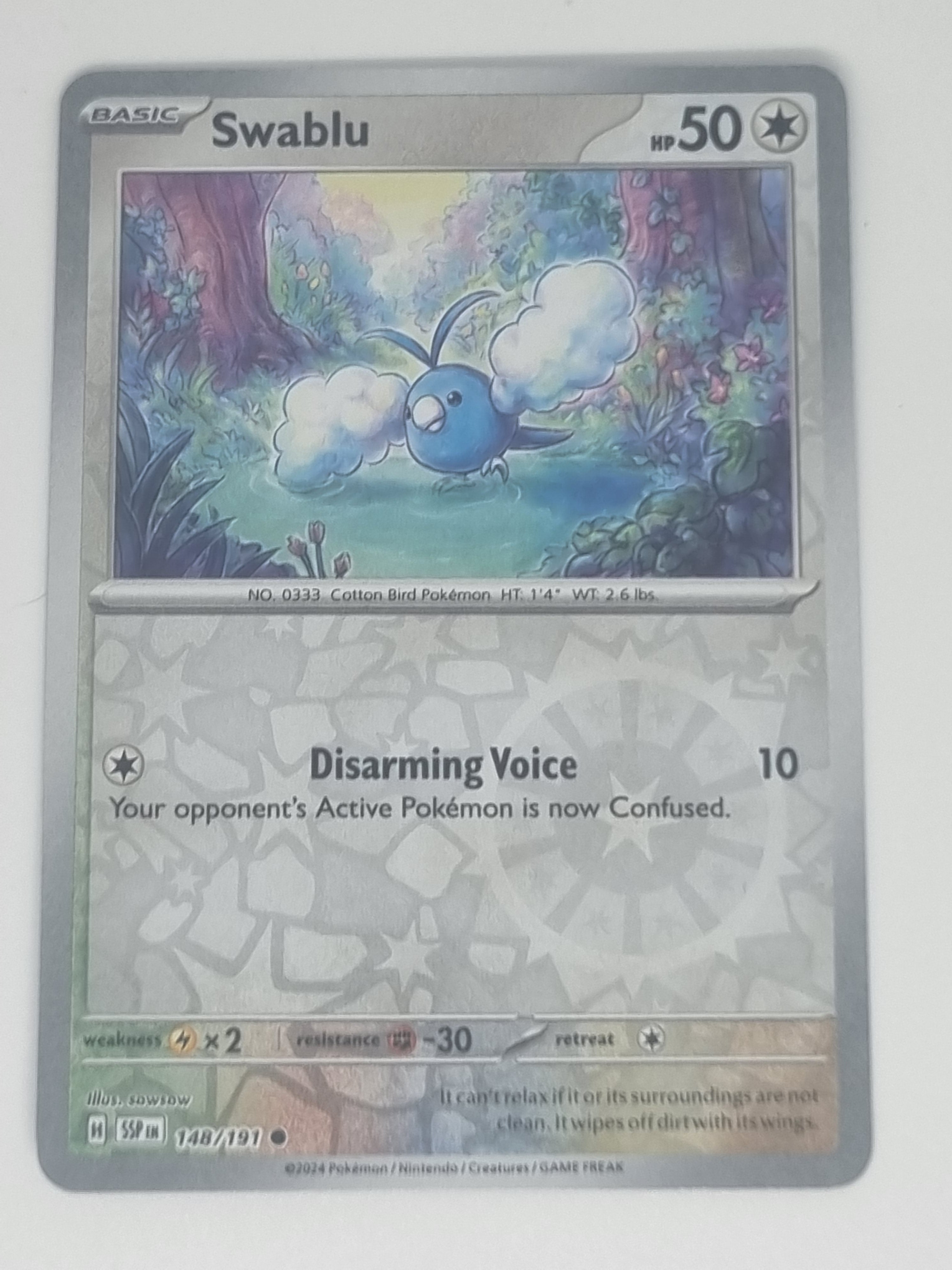 Pokemon TCG - Surging Sparks - #148/191 - Reverse Holo - Swablu - Comm Funporium Pokemon TCG - Surging Sparks - #148/191 - Reverse Holo - Swablu - Comm Funporium