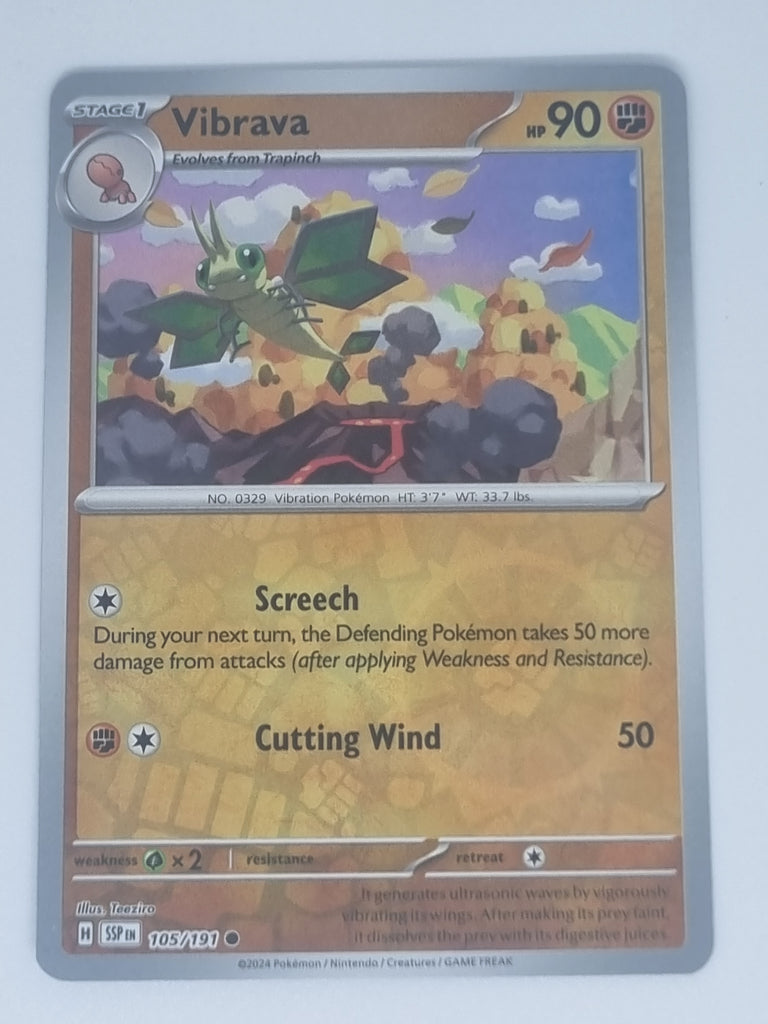 Pokemon TCG - Surging Sparks - #105/191 - Reverse Holo - Vibrava - Com Funporium Pokemon TCG - Surging Sparks - #105/191 - Reverse Holo - Vibrava - Com Funporium
