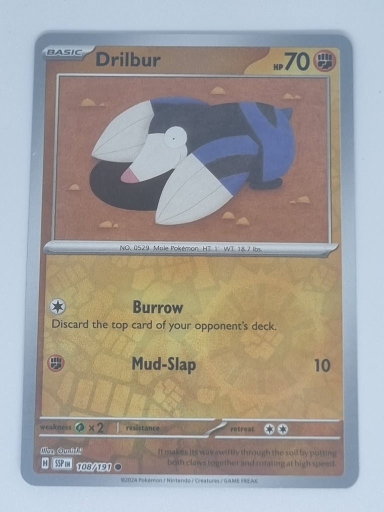 Pokemon TCG - Surging Sparks - #108/191 - Reverse Holo - Drilbur - Com Funporium Pokemon TCG - Surging Sparks - #108/191 - Reverse Holo - Drilbur - Com Funporium