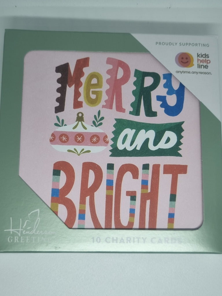 Henderson Greetings Boxed Charity (Kids Help Line) Christmas Cards. 10 Cards Featuring Merry and Bright.