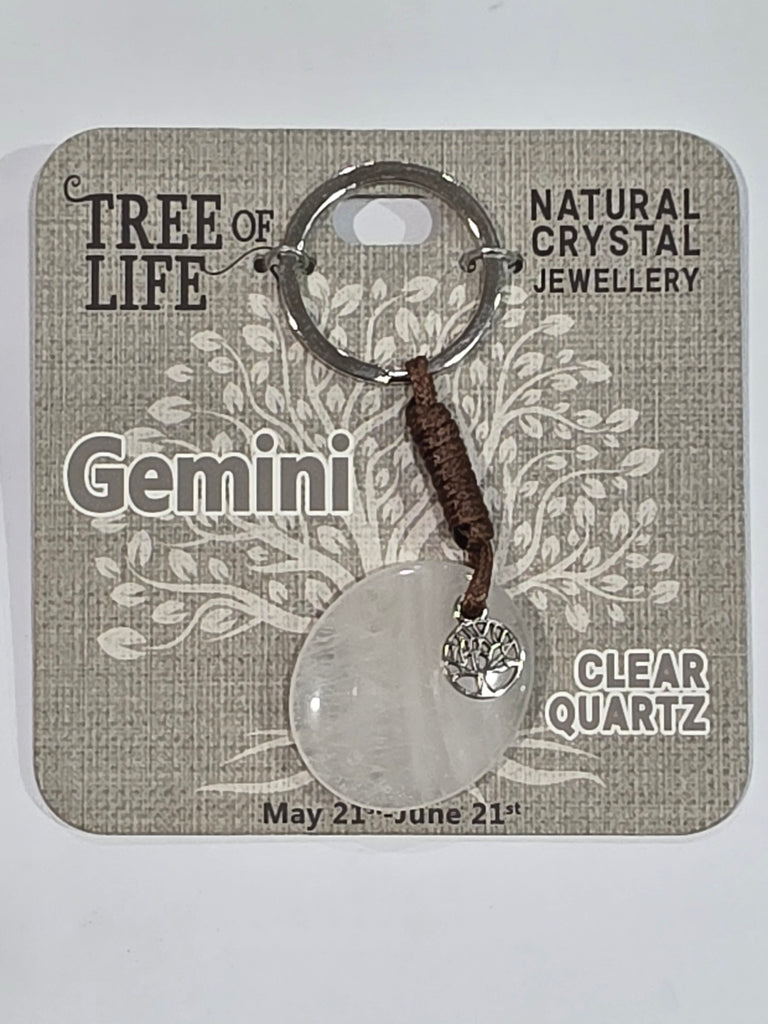 Tree of Life | Gemini | Clear Quartz Keyring | Natural Crystal Jewellery