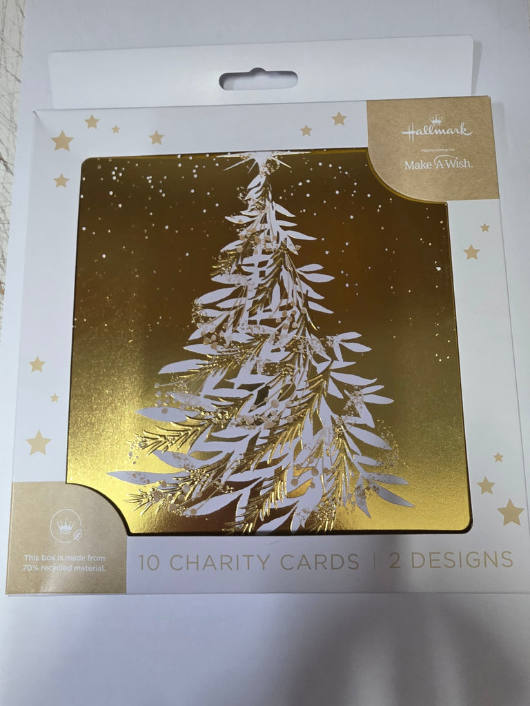Hallmark Charity Boxed Christmas Cards | 10 Cards 2 Designs | Golden Tree