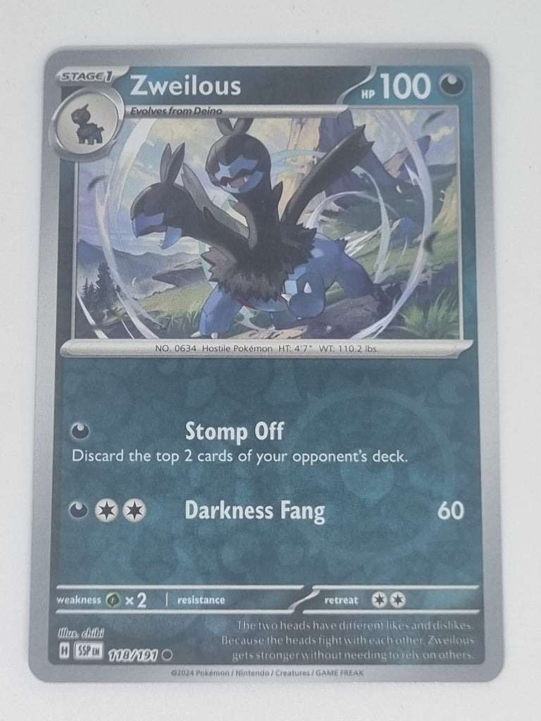 Pokemon TCG - Surging Sparks - #118/191 - Reverse Holo - Zweilous - Co Funporium Pokemon TCG - Surging Sparks - #118/191 - Reverse Holo - Zweilous - Co Funporium