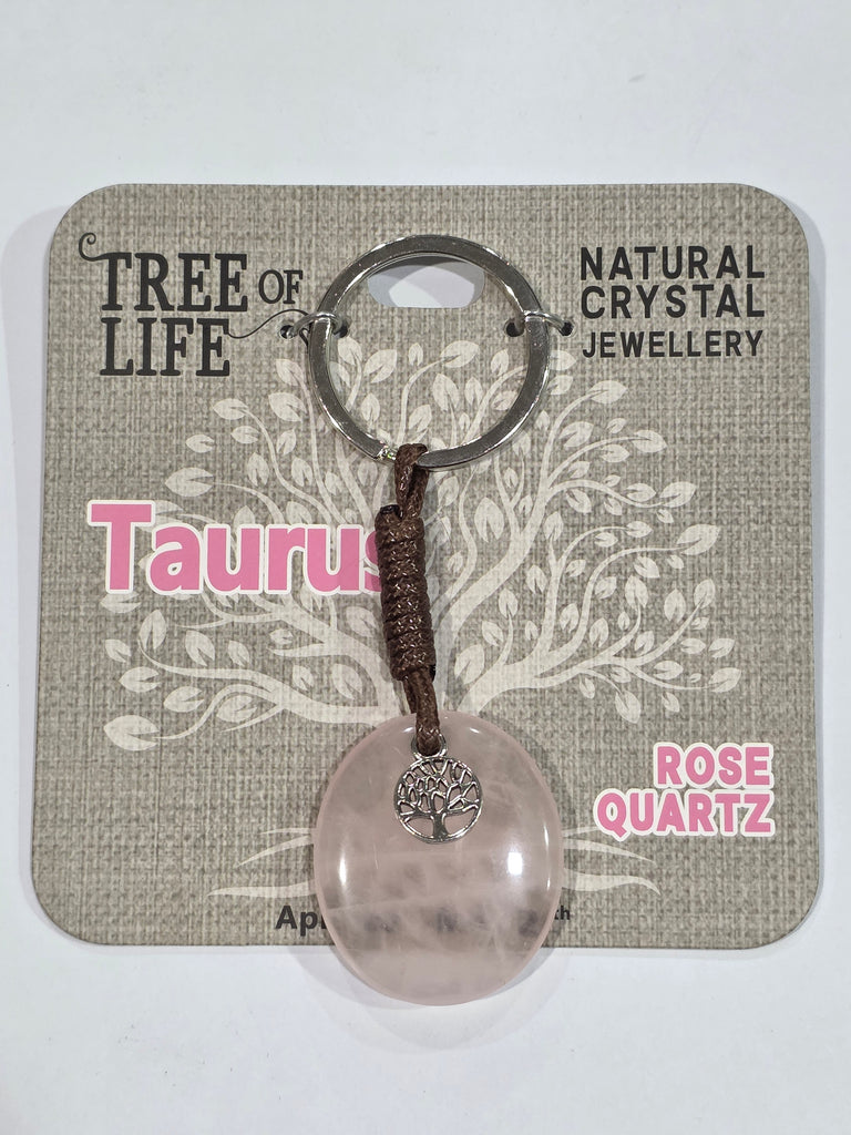 Tree of Life | Taurus | Rose Quartz Keyring| Natural Crystal Jewellery