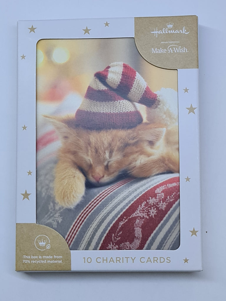 Hallmark Charity Boxed Christmas Cards - 10 Cards 1 Desgin - Cat