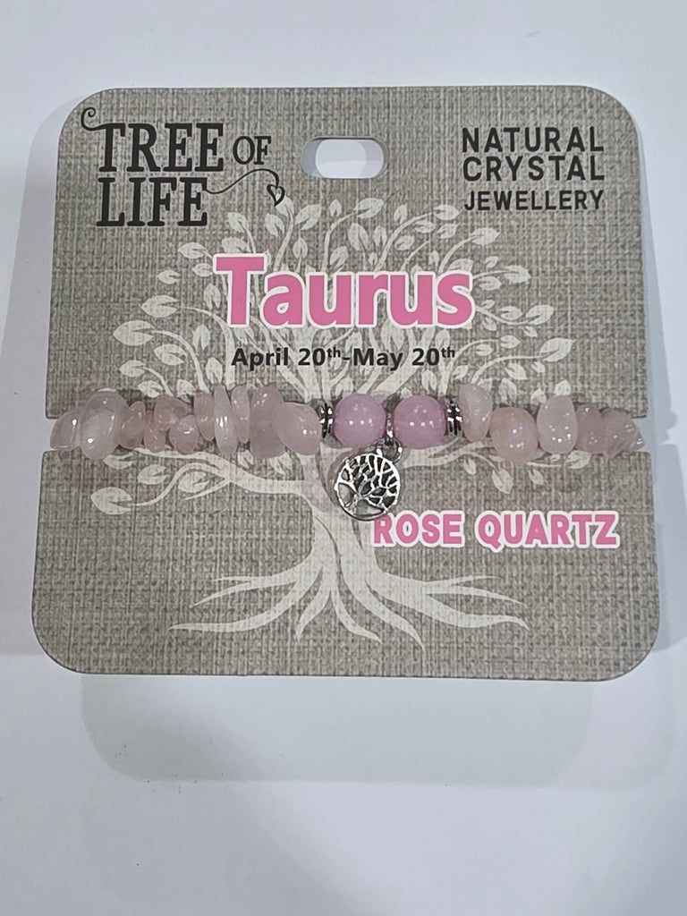 Tree of Life | Taurus | Rose Quartz Bracelet | Natural Crystal Jewellery