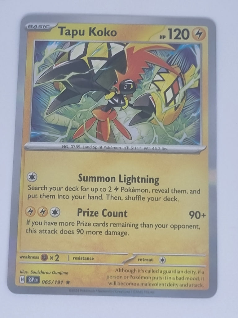 Pokemon TCG - Surging Sparks - #065/191 - Tapu Koko - Rare Funporium Pokemon TCG - Surging Sparks - #065/191 - Tapu Koko - Rare Funporium