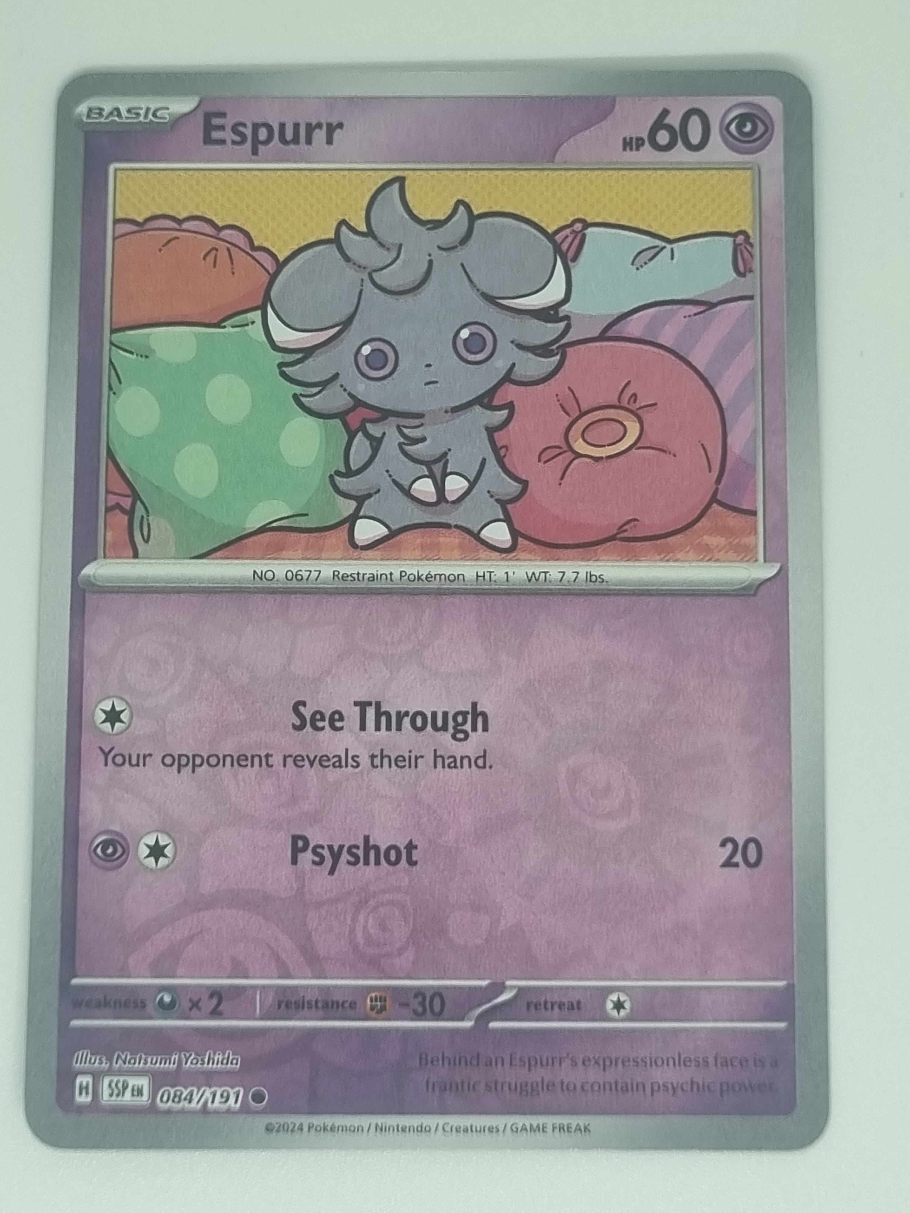 Pokemon TCG - Surging Sparks - #084/191 - Reverse Holo - Espurr - Comm Funporium Pokemon TCG - Surging Sparks - #084/191 - Reverse Holo - Espurr - Comm Funporium