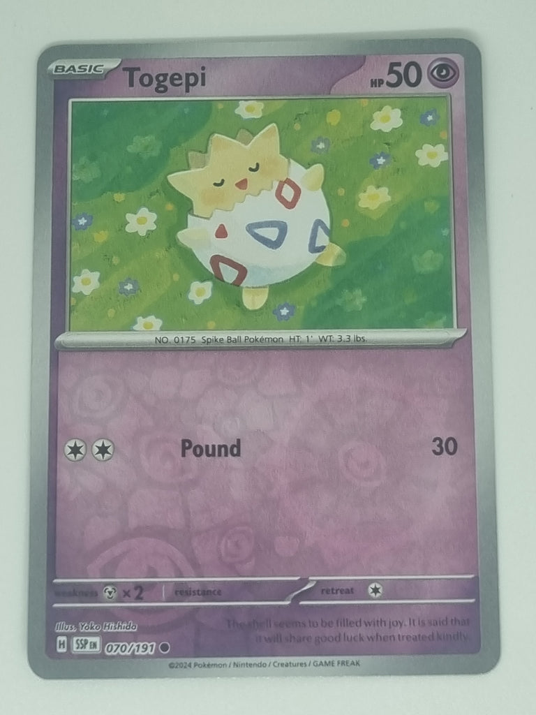 Pokemon TCG - Surging Sparks - #070/191 - Reverse Holo - Togepi - Comm Funporium Pokemon TCG - Surging Sparks - #070/191 - Reverse Holo - Togepi - Comm Funporium