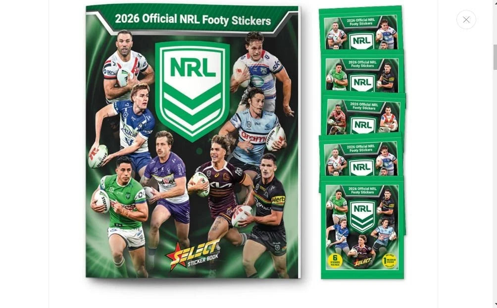 NRL 2026 Official Footy Stickers Album Select (Includes 5 packs, 6 Stickers per pack)