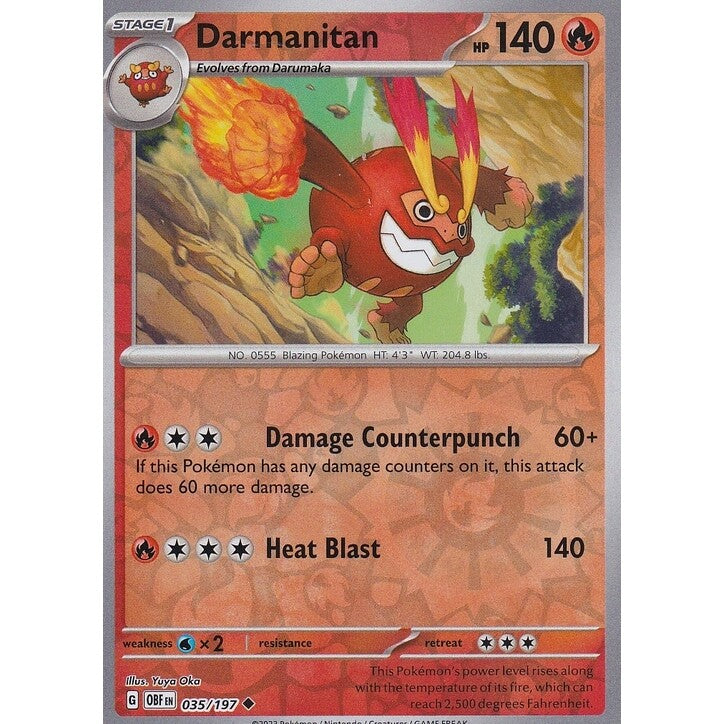 Pokemon TCG -Obsidian Flames -#35 -Darmanitan -Uncommon -Reverse Holo